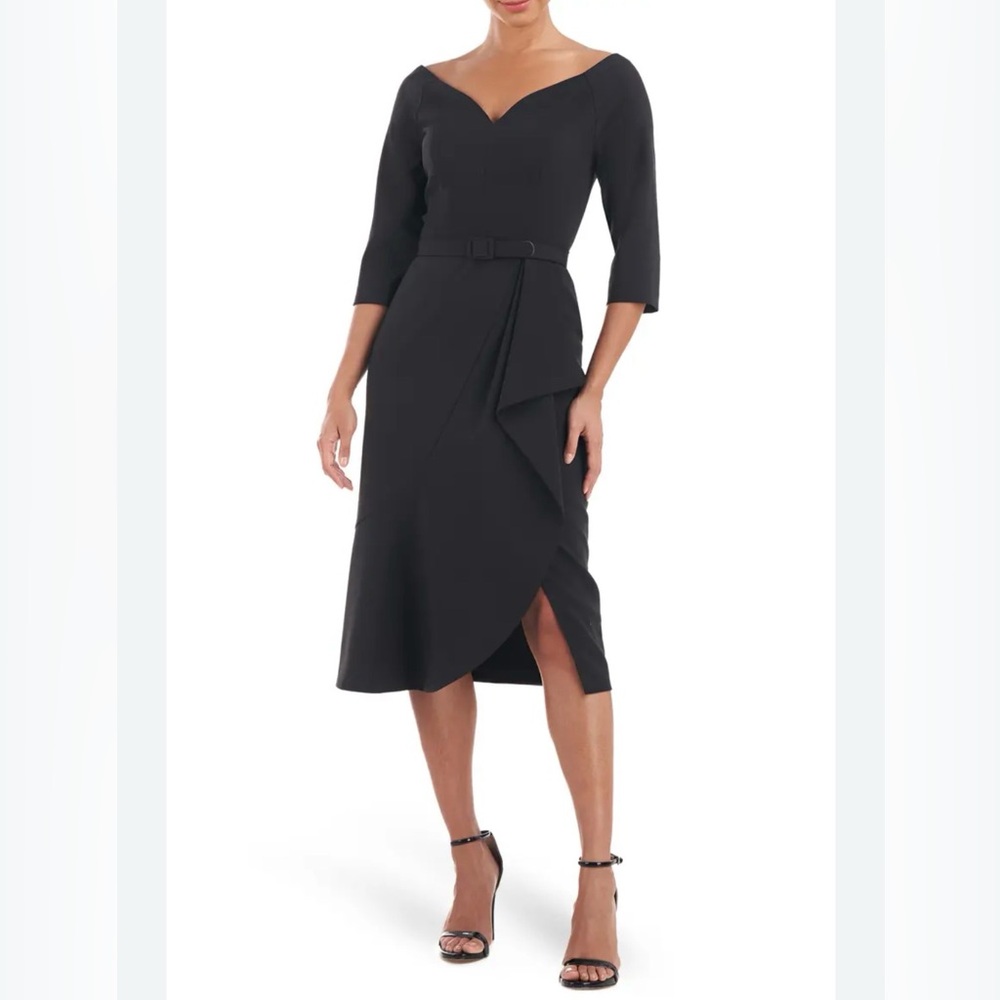 Kay Unger Black Midi Sheath Dress